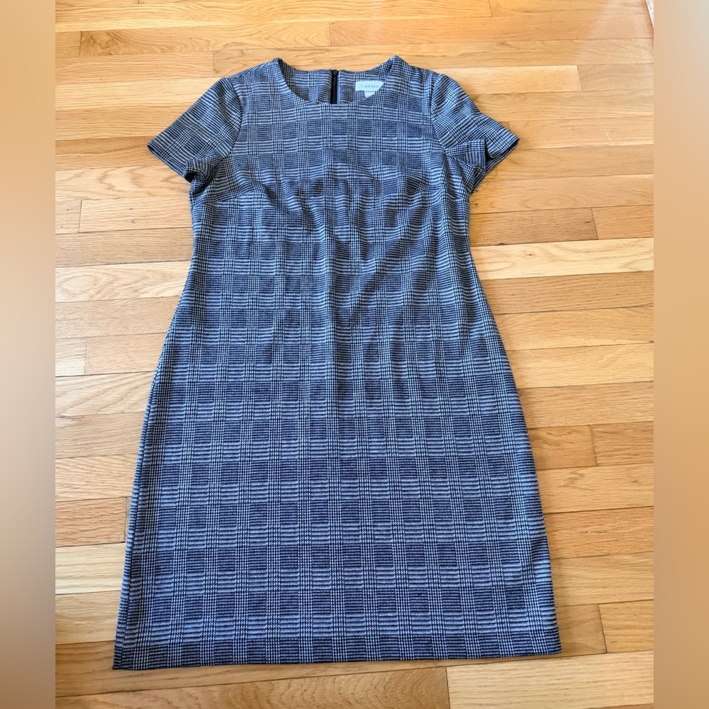 Calvin Klein Black & White Plaid Sheath Dress Size 10 Work Office Career